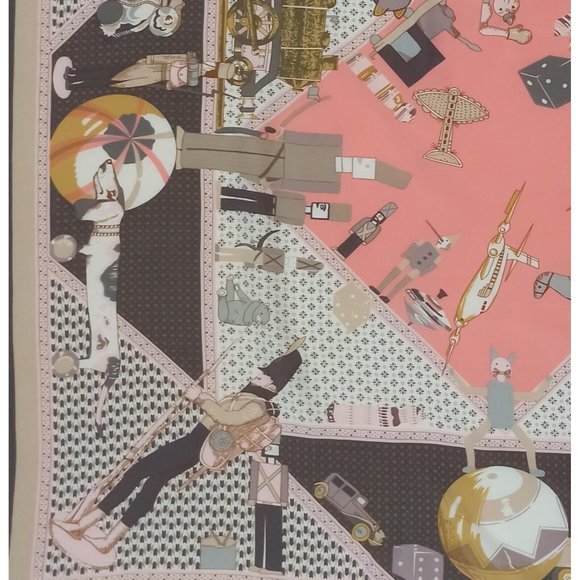 DAVINCI Black & Pink With Art Print Silk Scarf 35"/ 32” EX COND - Picture 6 of 12